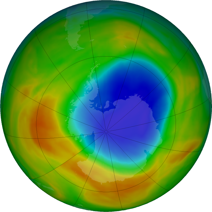 Antarctic ozone map for 14 October 2019